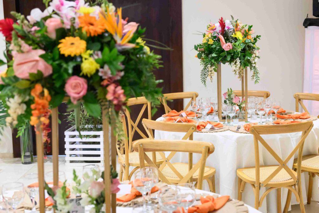 Bold architectural floral installation, Dominican Republic wedding